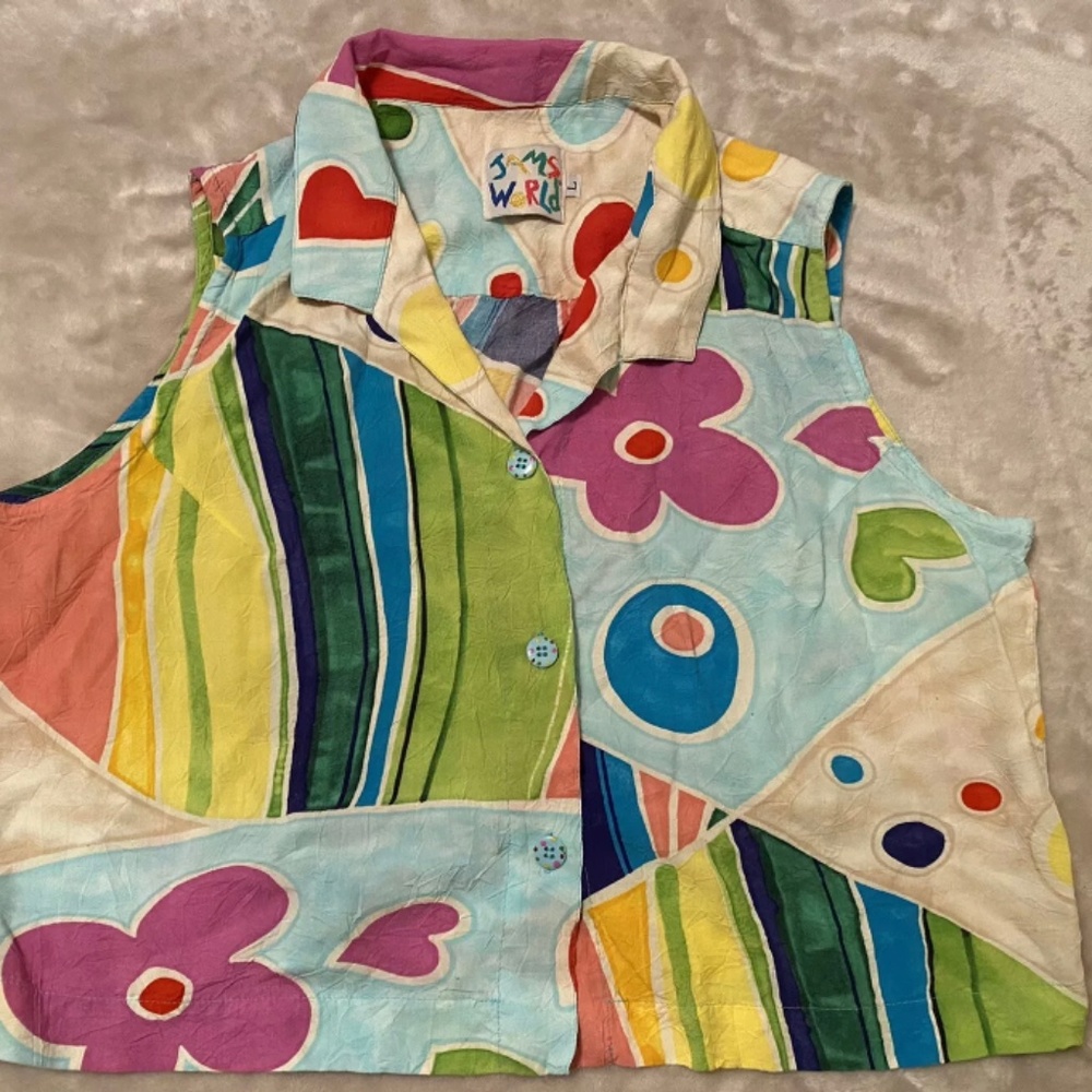 Vintage Jams World Rayon 90's Color Block Shirt Sleeveless Crop Love Curves W670